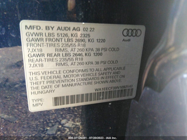WA1EECF39N1092540 Audi Q3 S Line Premium Plus
