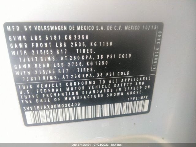 Volkswagen TIGUAN S 2019 3VV1B7AX0KM030409 Image 16