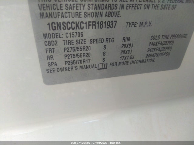 Chevrolet Tahoe Ltz 2015 1GNSCCKC1FR181937 Image 9