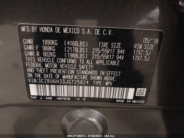 Honda HR-V LX 2018 3CZRU6H33JG725824 Image 9