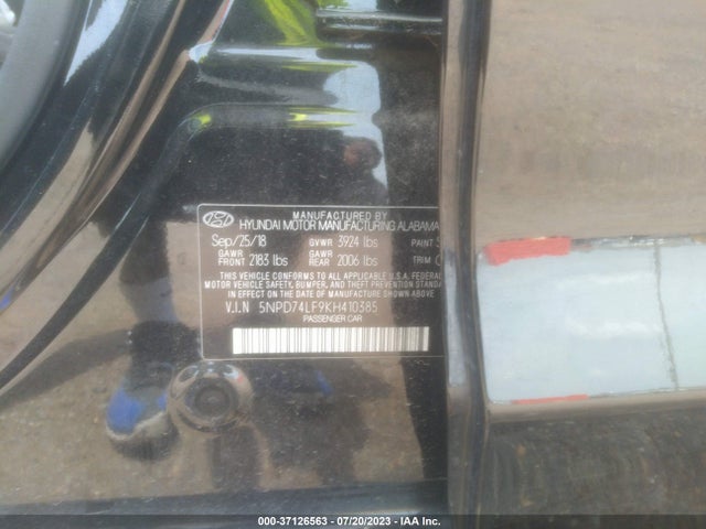 2019 HYUNDAI ELANTRA SE VIN: 5NPD74LF9KH410385