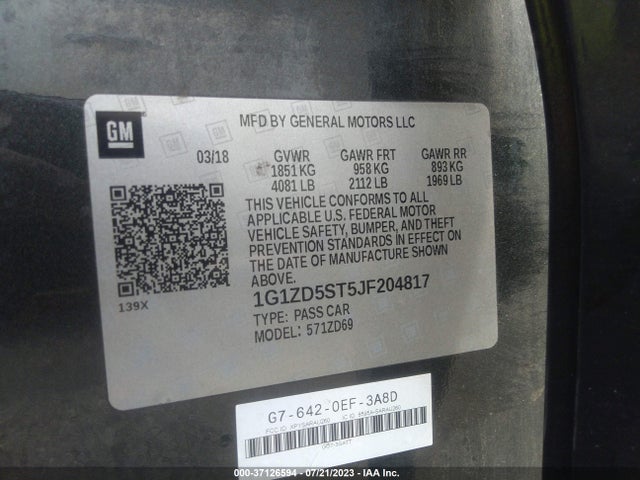 Chevrolet MALIBU LT 2018 1G1ZD5ST5JF204817 Image 9