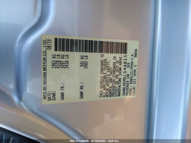 Nissan Altima 2.5 Sl 2020 1N4BL4EV0LC144815 Image 9