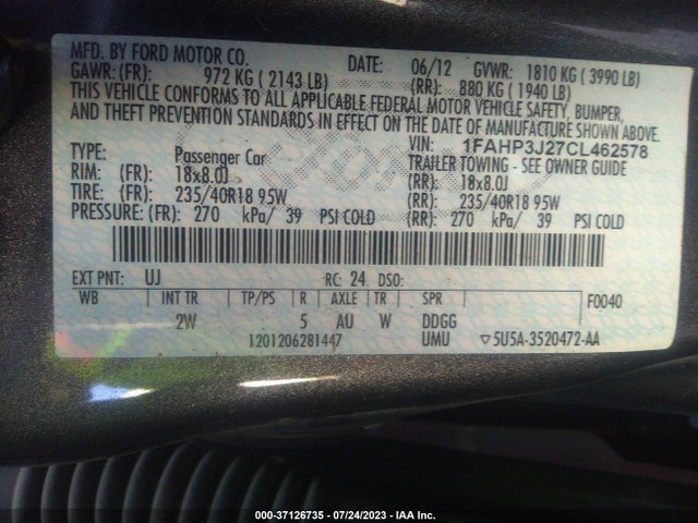 2012 FORD FOCUS TITANIUM VIN: 1FAHP3J27CL462578
