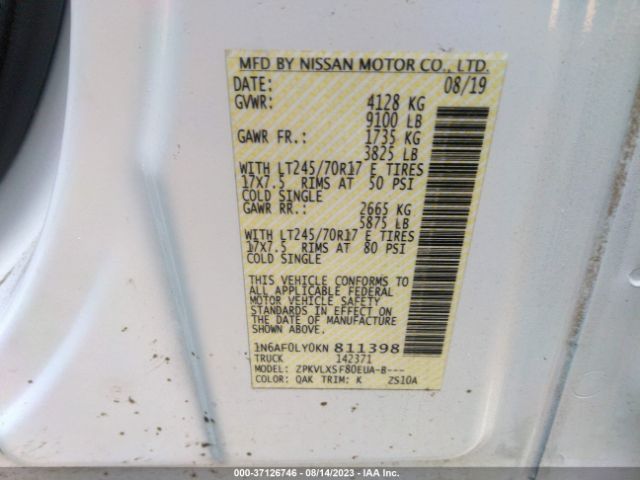 1N6AF0LY0KN811398 Nissan Nv Cargo Sv