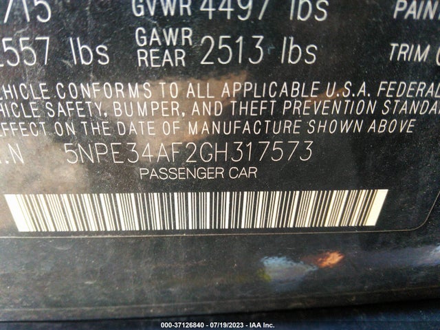 Hyundai Sonata 2.4l Limited 2016 5NPE34AF2GH317573 Image 9