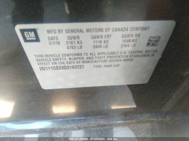 Chevrolet IMPALA LT 2016 2G1115S33G9160727 Image 9