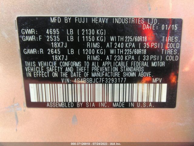 4S4BSBJC7F3293177 Subaru Outback 2.5i Limited