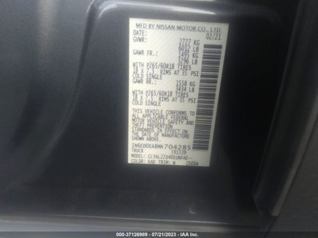 1N6ED0EA8MN704285 Nissan Frontier Sv