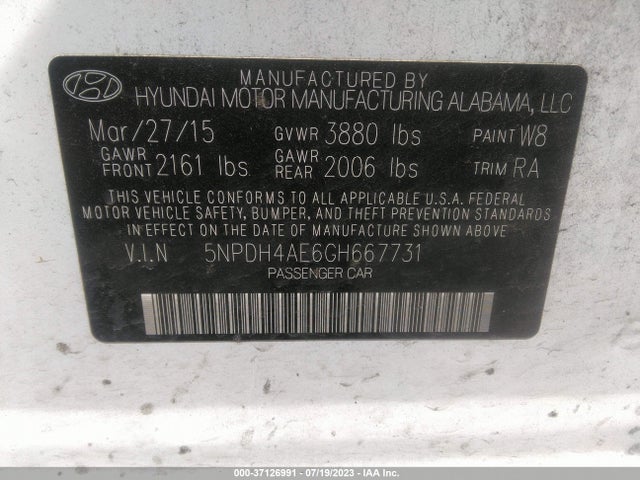 Hyundai ELANTRA SE 2016 5NPDH4AE6GH667731 Image 9