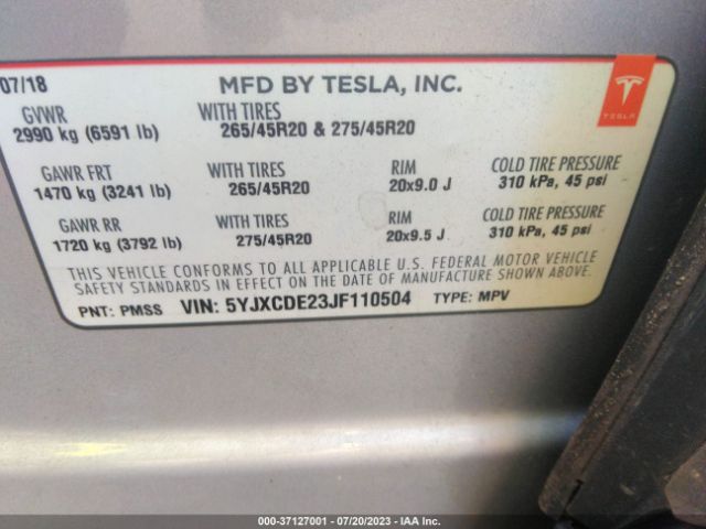 5YJXCDE23JF110504 Tesla Model X 75d/100d/p100d
