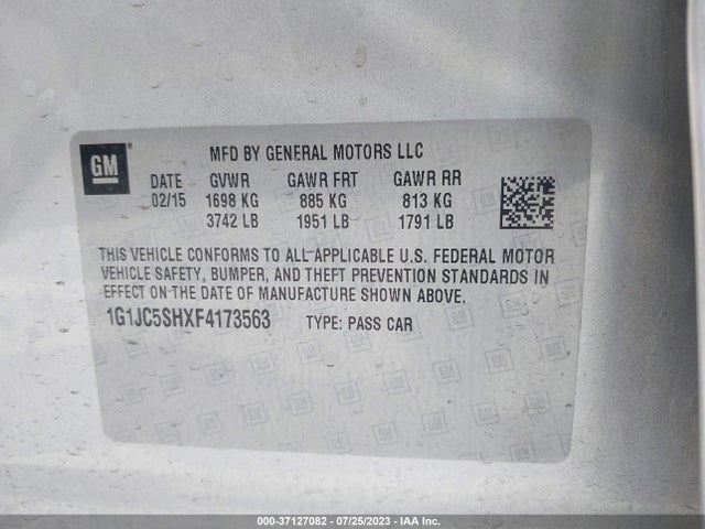 Chevrolet SONIC LT 2015 1G1JC5SHXF4173563 Image 10