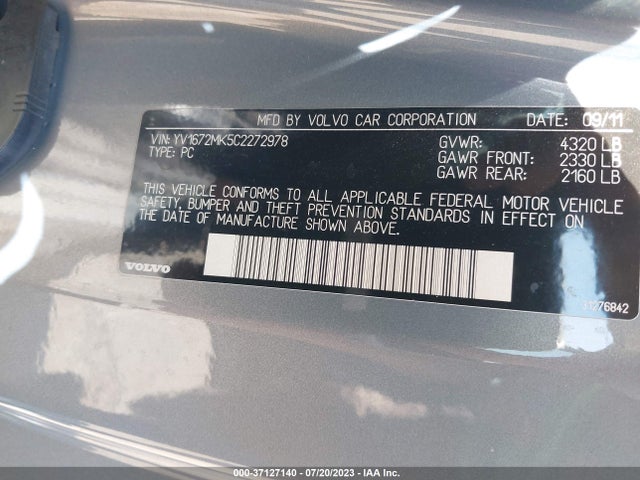2012 VOLVO C30 VIN: YV1672MK5C2272978
