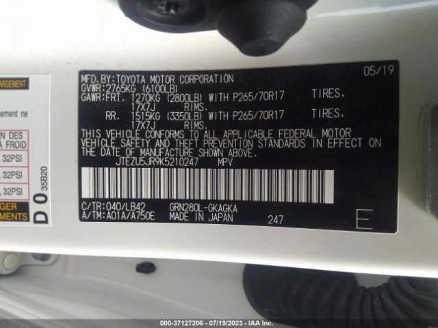 JTEZU5JR9K5210247 Toyota 4runner Sr5 Premium