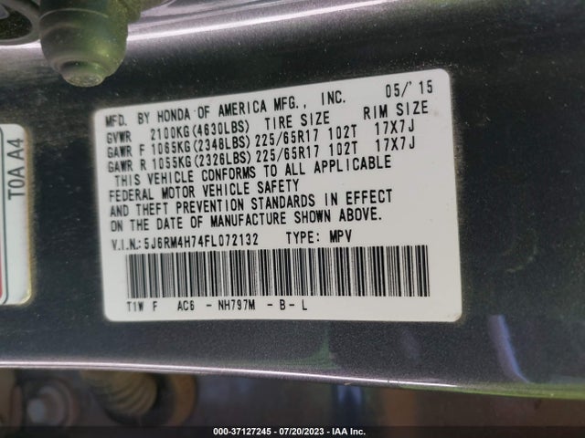 Honda Cr-v Ex-l 2015 5J6RM4H74FL072132 Image 9