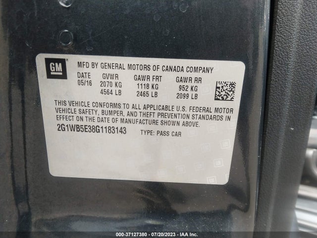 Chevrolet Impala Limited Lt 2016 2G1WB5E38G1183143 Image 9