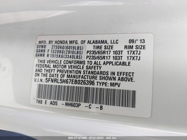 Honda Odyssey Ex-l 2014 5FNRL5H67EB026396 Image 9