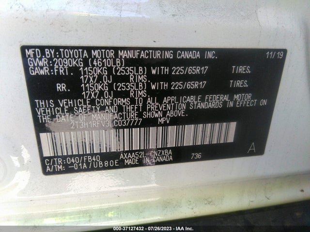 Toyota RAV4 LE 2020 2T3H1RFV3LC037777 Image 9