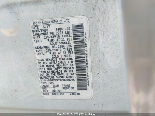 JN8AT2MT6HW398226 Nissan Rogue Sl