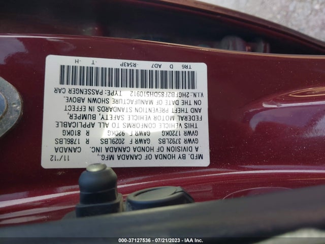 2013 HONDA CIVIC SDN EX VIN: 2HGFB2F85DH510912