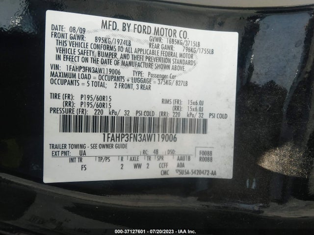 2010 FORD FOCUS SE VIN: 1FAHP3FN3AW119006