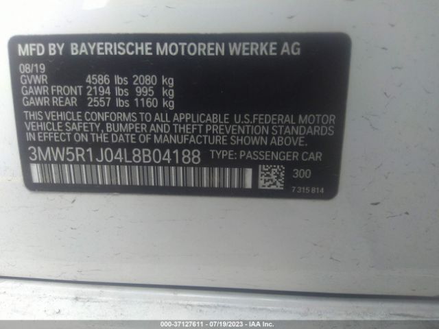 3MW5R1J04L8B04188 BMW 3 Series 330i