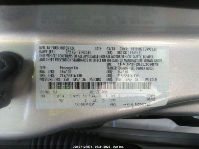 1FADP3F28JL309079 Ford FOCUS SE