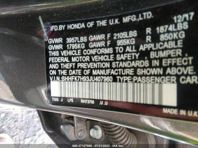SHHFK7H93JU407960 Honda Civic Hatchback Sport Touring