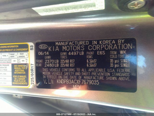 KNDPB3ACXF7679035 KIA Sportage Lx