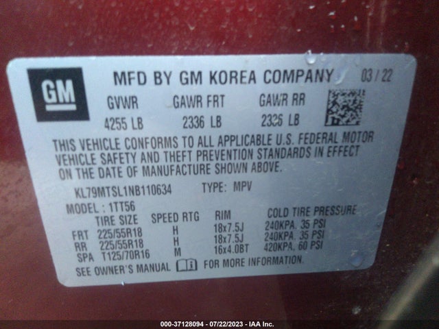 Chevrolet Trailblazer Rs 2022 KL79MTSL1NB110634 Image 9