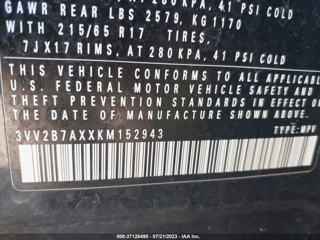 3VV2B7AXXKM152943 Volkswagen Tiguan Se/sel/sel R-line
