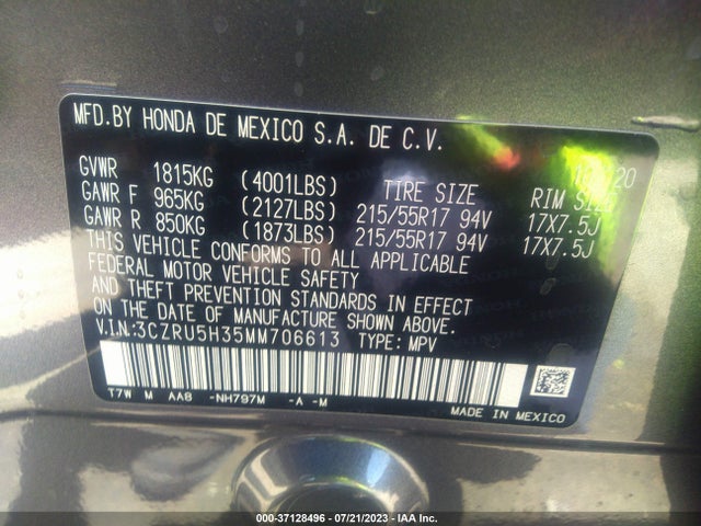 Honda HR-V LX 2021 3CZRU5H35MM706613 Image 16