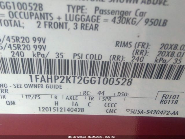 1FAHP2KT2GG100528 Ford TAURUS SHO