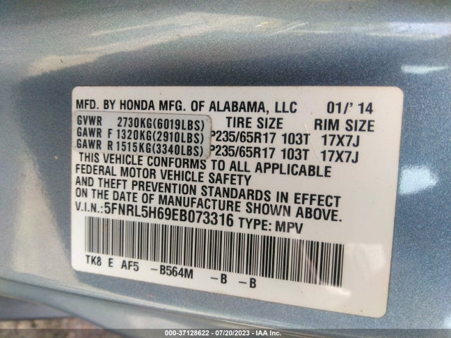 Honda Odyssey Ex-l 2014 5FNRL5H69EB073316 Image 9