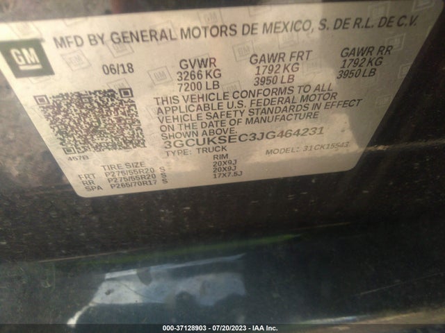 Chevrolet Silverado 1500 1lz 2018 3GCUKSEC3JG464231 Image 9