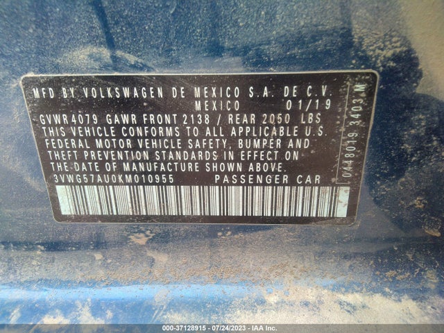 3VWG57AU0KM010955 Volkswagen GOLF S/SE