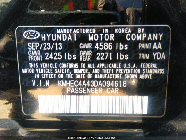 Aukcja sprzedaży 2013 Hyundai Sonata Hybrid Limited, vin: KMHEC4A43DA094618, numer aukcji: 37128937
