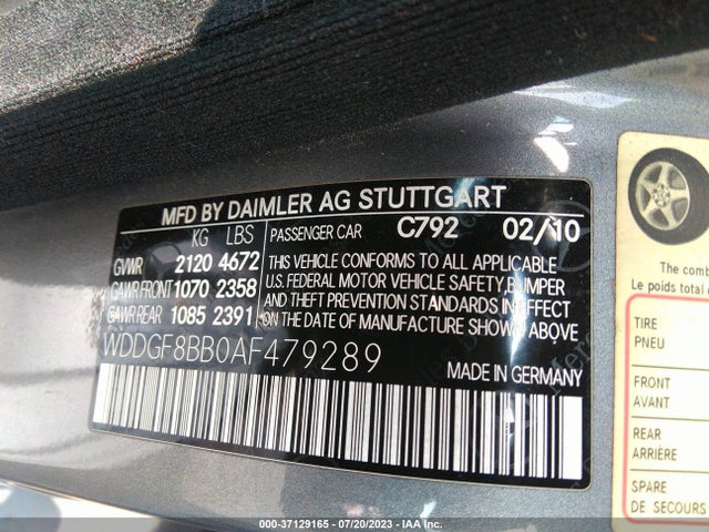 2010 MERCEDES-BENZ C-CLASS C 300 VIN: WDDGF8BB0AF479289
