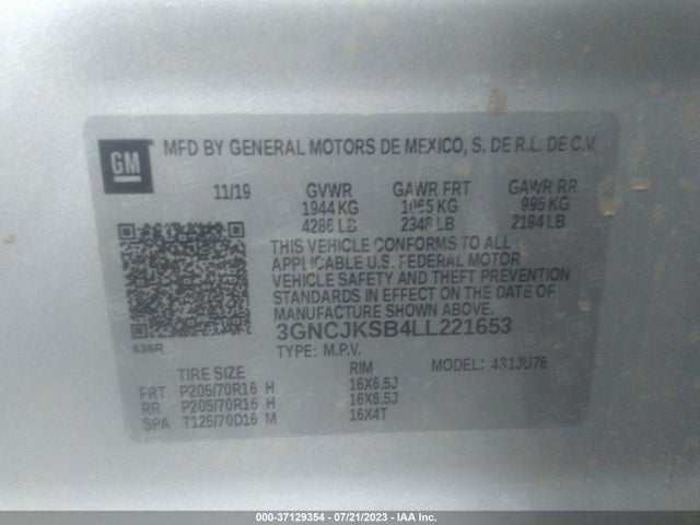 Chevrolet TRAX LS 2020 3GNCJKSB4LL221653 Image 9