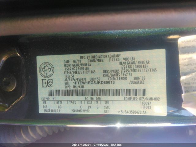 1FTEW1EG5JKD89613 Ford F-150 Xl/xlt/lariat