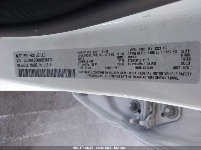 1C6SRFBT0NN396473 RAM 1500 Big Horn