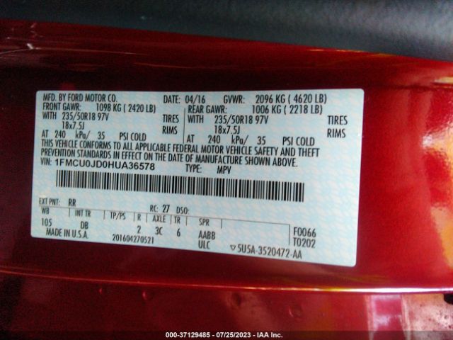 1FMCU0JD0HUA36578 Ford Escape Titanium