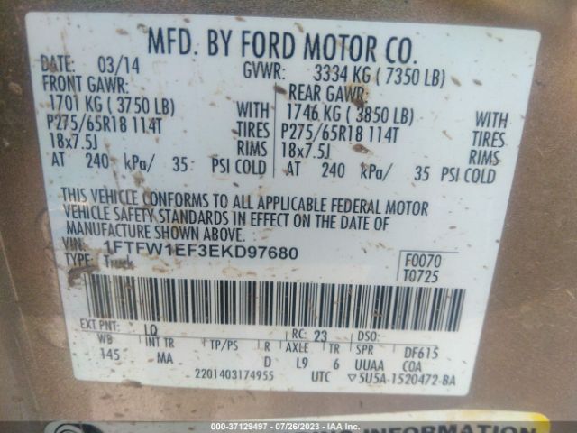 1FTFW1EF3EKD97680 Ford F-150 Xl/xlt/stx/fx4/lariat