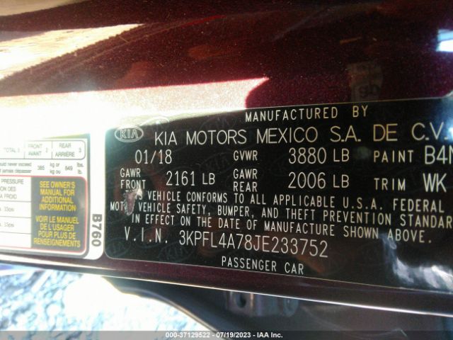 3KPFL4A78JE233752 KIA FORTE LX