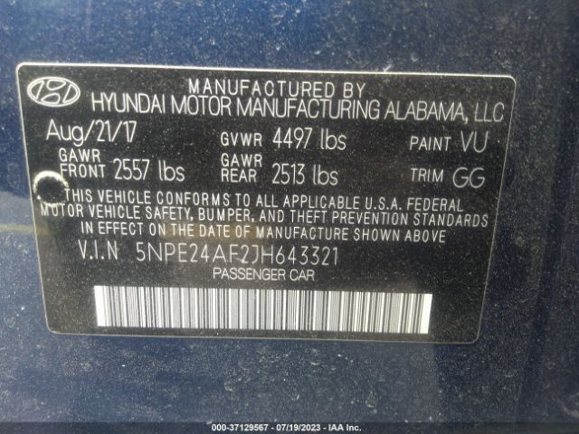 5NPE24AF2JH643321 Hyundai SONATA SE