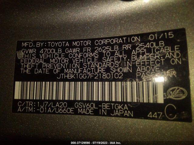 2015 Lexus ES, VIN: JTHBK1GG7F2180102