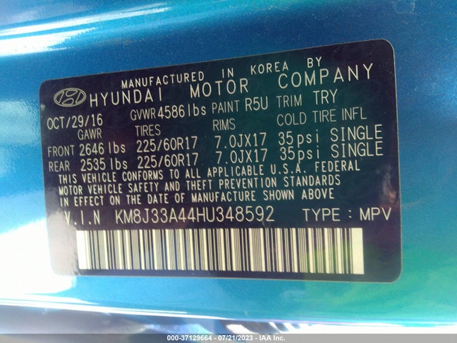 Hyundai TUCSON SE 2017 KM8J33A44HU348592 Image 9