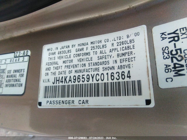 2000 ACURA RL VIN: JH4KA9659YC016364