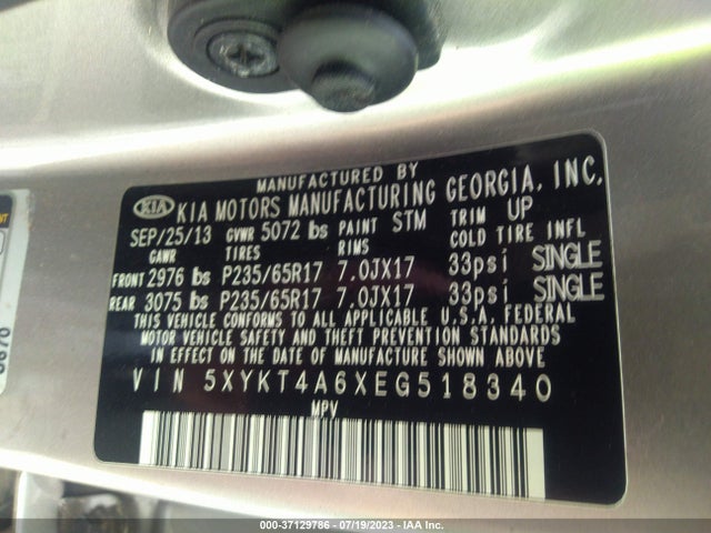 KIA SORENTO LX 2014 5XYKT4A6XEG518340 Image 15