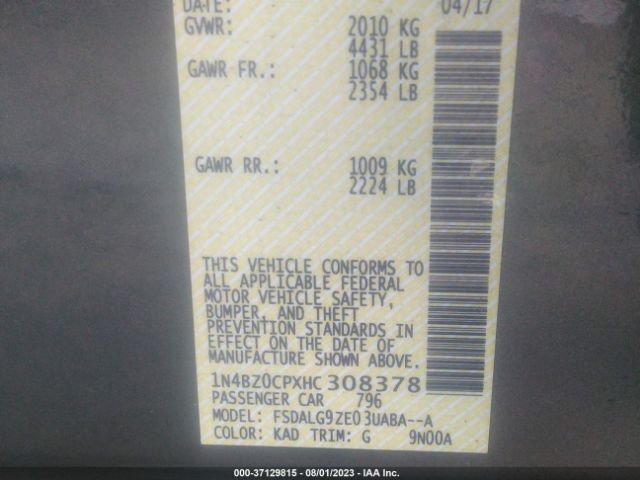 1N4BZ0CPXHC308378 Nissan Leaf Sl